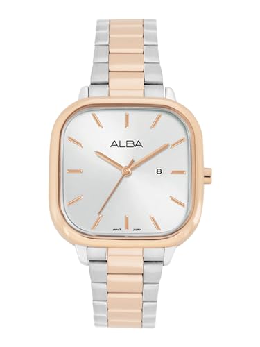 ALBA Stainless Steel Women Analog Wristwatch Ah7Bz0X1, White Dial, Silver Band