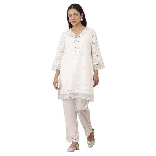 Rangriti Cotton Solid Straight Festive Kurta With Pant And Dupatta