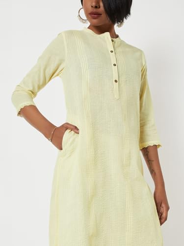 Max Women Seersucker Straight Kurta Set (Off White_XL)