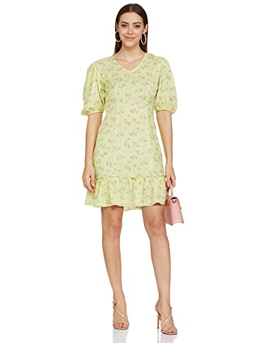 AND Women's Cotton Fit Flare Knee-Length Dress (EE22AB061DRRI4_Lime Green_8)