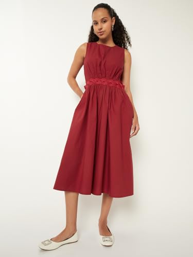 Max Women Solid A-line Dress (Red_L)