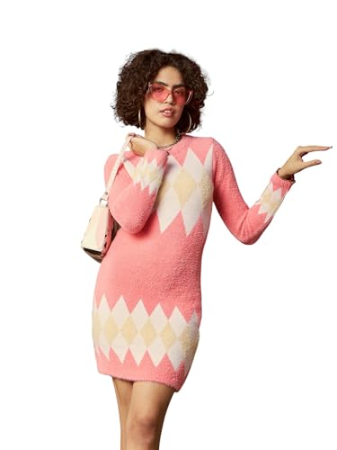 SASSAFRAS Women's Nylon Bodycon Dress Above Knee SFDRSS11725 Pink