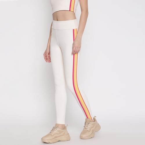 GUESS Women Off White Striped Legging_7624302429289