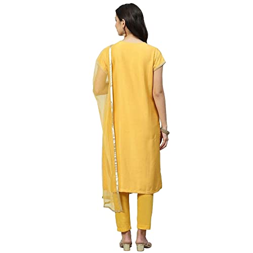 Biba Women Polycotton Printed Narrow Salwar Kurta Dupatta(Skdassorted8331_Mustard_36)