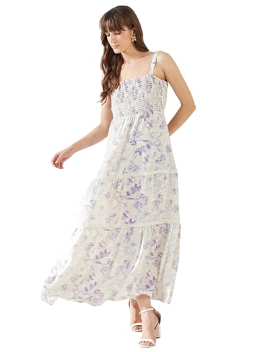 Latin Quarters Women's White Sleeveless Square Neck Printed Casual Maxi Dress_M