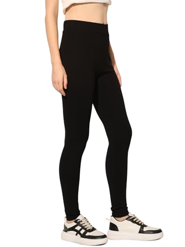 ONLY Women's Solid Skinny Fit High-Rise Black Leggings