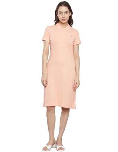 Tommy Hilfiger Women's Cotton T-Shirt Above The Knee Casual Dress (F23HWDR016_Peach