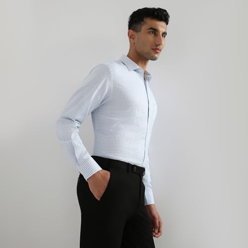 Park Avenue Men Regular Fit Checks Pattern Pure Cotton Semicutaway Collar Full Sleeve Formal Shirt (Size: 38)-PMSK18897-B3 Medium Blue