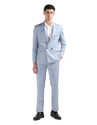 Arrow Men's Self Design Tailored Fit Suit (ARAJSU5571_Blue_36)