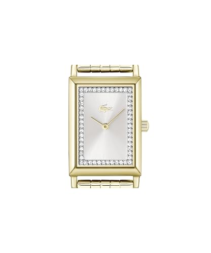 Lacoste Catherine Qtz Basic Slim Silver White Rectangle Dial Women's Watch | Ionic Plated Thin Gold Steel Material | Bracelet Watch - 2001486
