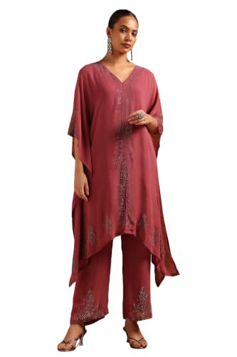 Soch Womens Onion Pink Georgette Embellished Kaftan Suit With Stone Work