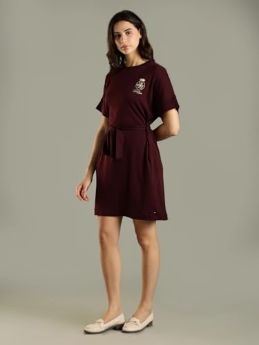Cotton Crew Neck T-Shirt Dress Maroon