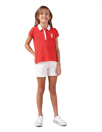 U.S. POLO ASSN. Kids Kids Relaxed fit Girls Cotton Solid Short Sleeves Polo T-Shirts (UGSS25PTS200_Red_3-4Y)
