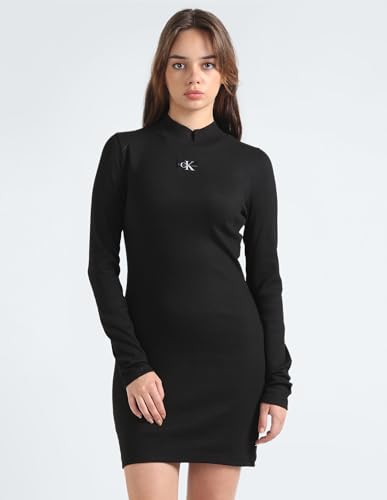 Calvin Klein Women's Cotton Bodycon above The Knee Dress (J20J222918BEH_BLACK_L)