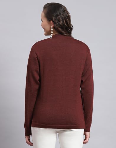 Monte Carlo Womens Pure Wool Solid Sweater (1230714Vn-2447-38, Wine Mel, L)