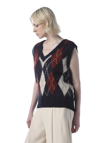 ONLY Women's Colourblocked Regular Fit Navy Blue Sweater