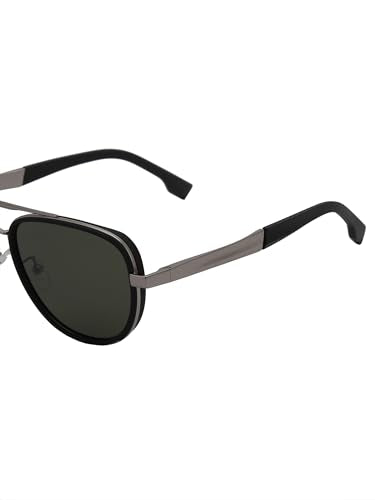 Carlton London Unisex Premium Silver & Black Toned Green UV with Polarised Lens Aviator Sunglass