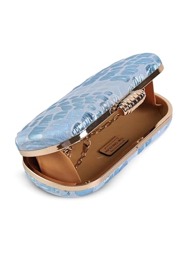 THE TAN CLAN Coral Long Clutch Bag for Women | Elongated Evening Bag | Blue Colour | Party & Wedding Clutch Purse