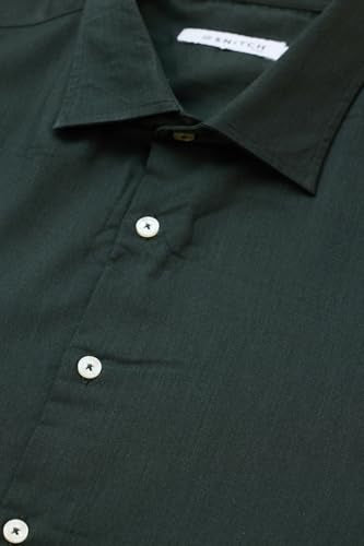 SNITCH Men Casual Shirt | Regular Fit Full Sleeve Point Collar Solid Design | Premium Polyester Blend & Wrinkle-Resistant Fabric for Office & Everyday Wear | Dark Green