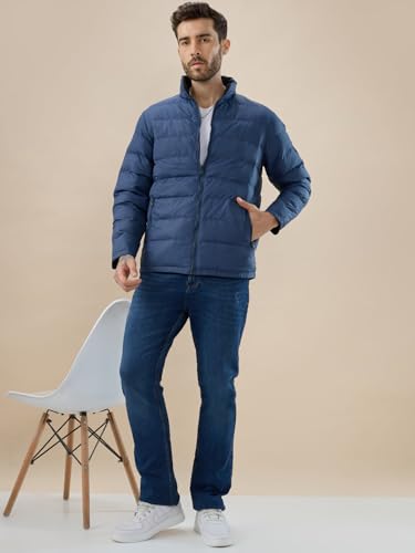 Status Quo Men’s Solid Quilted Puffer with Stand Collar Reversible Jacket | 100% Polyester | NAVY/BLACK | XL Size