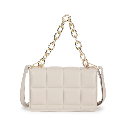 Fastrack white PuffCharm Sling | Quilted Faux-Leather Women’s Handbag | Sling with Chain Accent Handle & Magnetic Closure