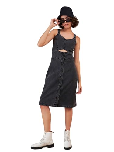 Sassafras Women Black Denim Wash Strappy Dress -S