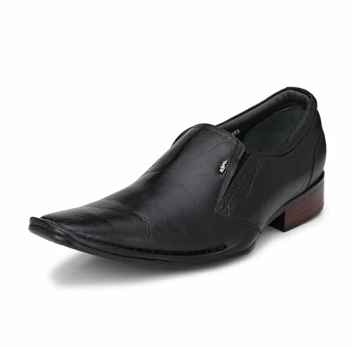 HITZ Men's Black Leather Slip -On Office Wear Formal Shoes