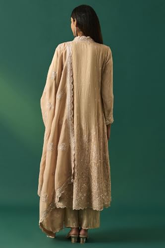 Wishful Women's Beige Embroidered Anarkali Kurta with Straight Pant and Dupatta Set - (SP12866-401193-M)