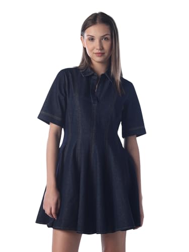 ONLY Women's Solid Fit and Flare Blue Dress
