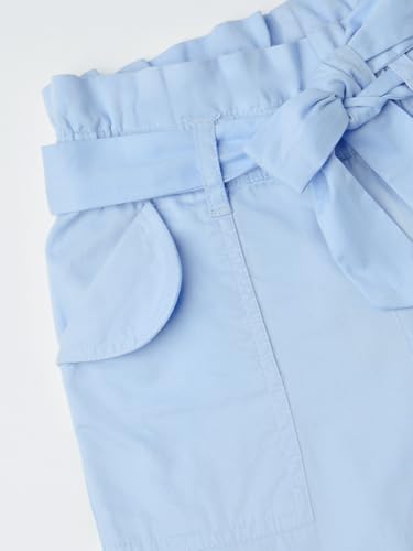 The Souled Store Paperbag Pants: Ice Blue Girls Drawstringed Casual Cotton Trousers (2-8 Yrs)