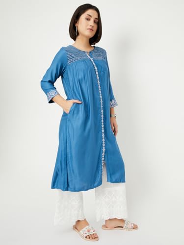 Max Women Rayon Blend Regular Fit Kurta (VIWWSP25CH_Blue, 2XL)
