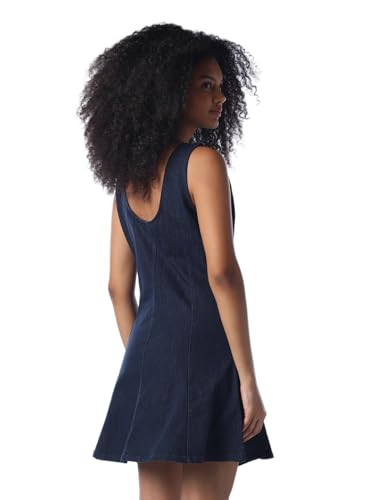 ONLY Women's Solid Fit and Flare Blue Dress