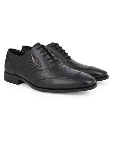 ALBERTO TORRESI Men's Formal Leather Shoes: Lace-up Closure for Comfortable and Stylish Office Wear - Black - 8 UK/India