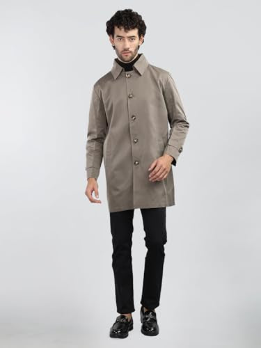 CHKOKKO Polycotton Winter Wear Single Breasted Notch Lapel Tweed Pea Trench Long Standard Length Coat For Men Metalic Grey Xxl