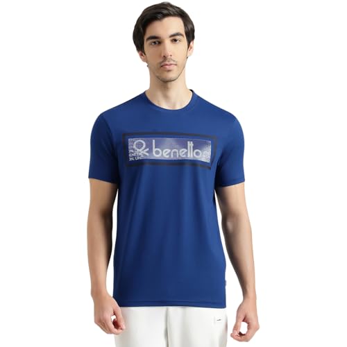 United Colors of Benetton Regular Fit Round Neck Printed T-Shirt (Size : KL) - 26P3ZSTJ3516IBT2 Blue