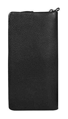 Calfnero Women's Genuine Leather Travel Wallet-Long Purse Wallet with Multiple Card Slots, Zip Pocket and Note Compartment (Black)