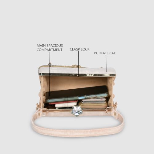 ESBEDA Rosegold Color Crystal Belt Top Handle Clutch