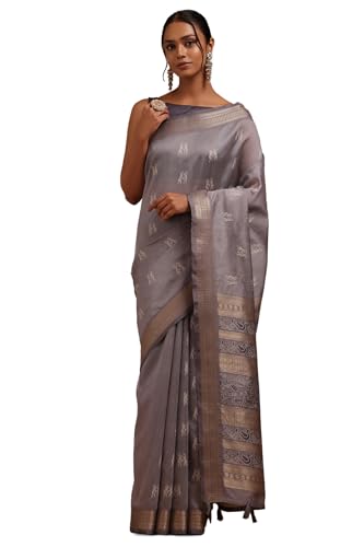 Soch Womens Grey Tussar Warli Print Saree
