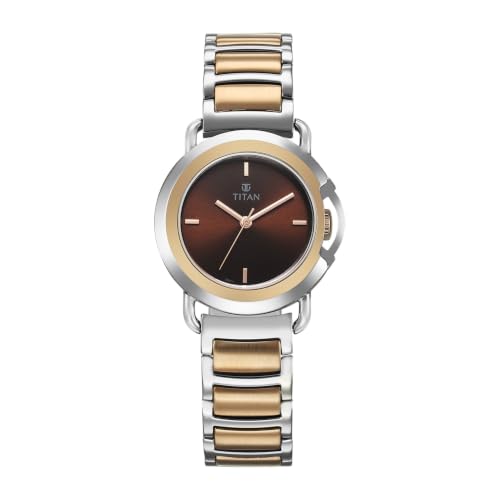 Titan Plain 3 Hands Work Wear Brown Round Dial Max.Area SS&Min Area Rose Gold Stainless Steel Strap Womens Watch - NU95324KM01
