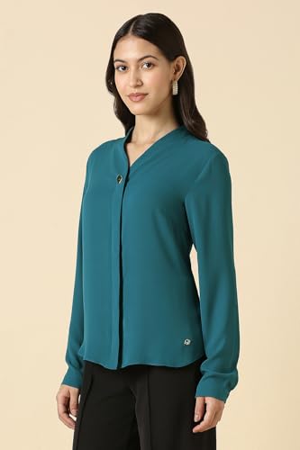 Women Blue Solid Long Sleeves Shirt