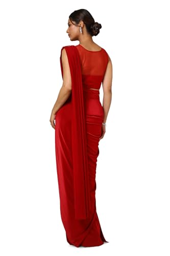 Soch Womens Maroon Nylon Blend Saree With Sequins