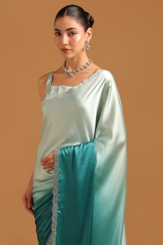 Soch Womens Teal Satin Ombre Saree