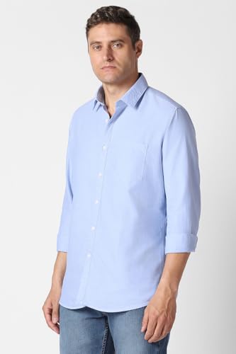 Men Light Blue Solid Full Sleeves Casual Shirt