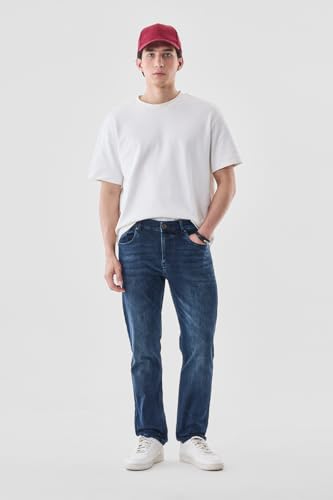 SNITCH Men Casual Jeans | Relaxed Fit Straight Leg Mid Rise | Durable Cotton Blend with Medium Stretch for Everyday Comfort & Style | Ink Blue