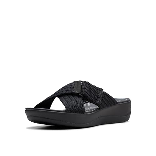 Clarks womens Arla WaveSlide Sandal, Black Textile, 5.5 UK