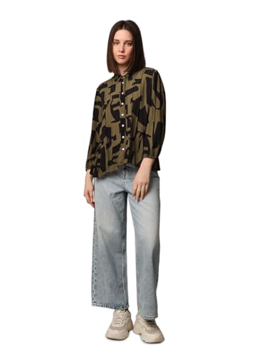 ONLY Women Abstract Print Regular Fit Casual Green Shirt