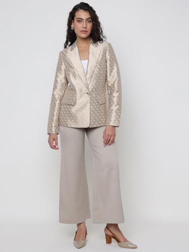 GUESS Diletta Logo Jacquard Twill Gold Geometric Lapel Collar Regular Fit Single Breasted Blazer