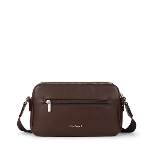 Fastrack Mocha Grid Sling | Faux-Leather Women’s Crossbody Bag | Multi-Compartment Sling with Gold Hardware & Zipper Closure