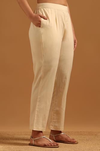Soch Womens Cream Mul Chanderi Floral Salwar Suit With Hand Embroidery and Bead Details