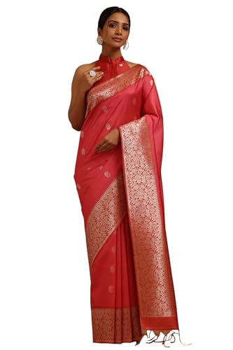 Soch Womens Pink Tussar Zari Woven Saree With Zari Woven